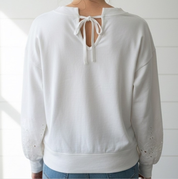 Halogen Women's White Sweatshirt with Embellished Sleeves - Picture 2 of 2